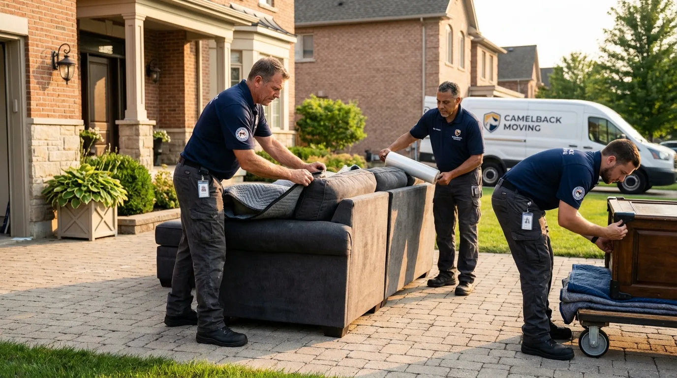 Large estate moving crew wrapping furniture in Cambridge City, IN