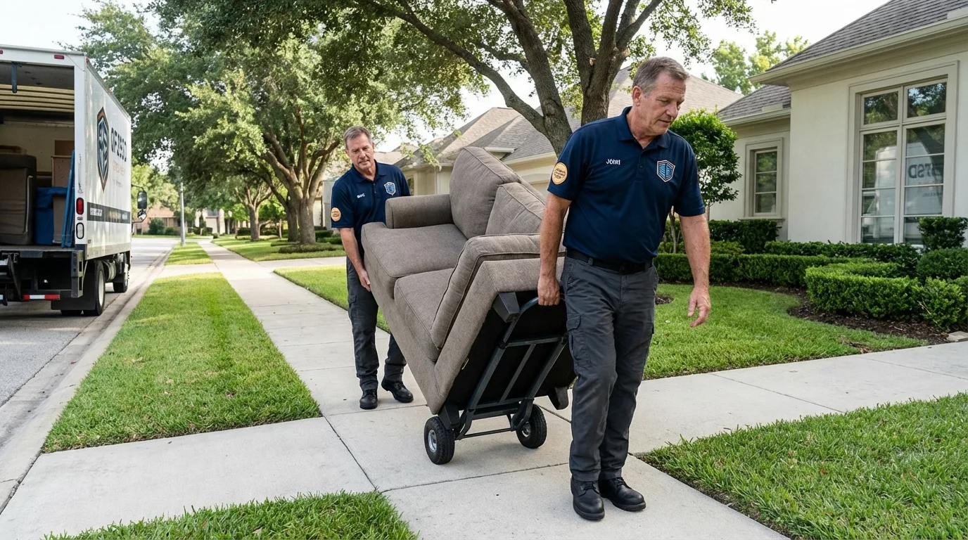 Local residential moving crew loading furniture in Cambridge City, IN